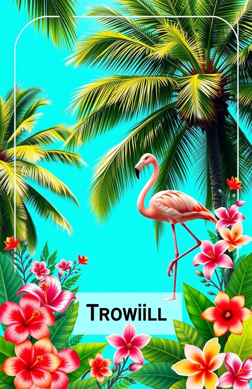 A vibrant and tropical flamingo-themed cover page designed in a landscape orientation