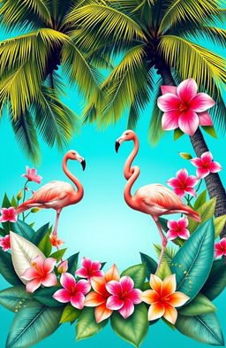 A vibrant and tropical flamingo-themed cover page designed in a landscape orientation