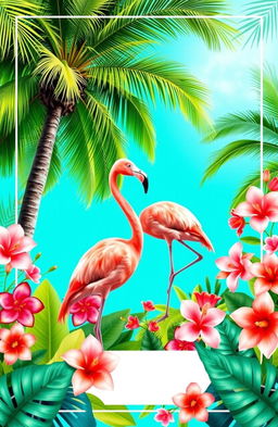A vibrant and tropical flamingo-themed cover page designed in a landscape orientation