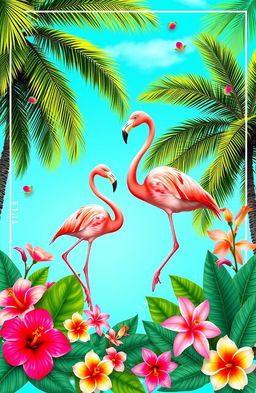 A vibrant and tropical flamingo-themed cover page designed in a landscape orientation