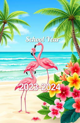 A vibrant school cover page designed with a flamingo theme