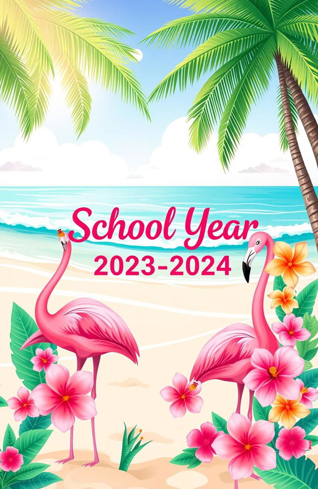 A vibrant school cover page designed with a flamingo theme