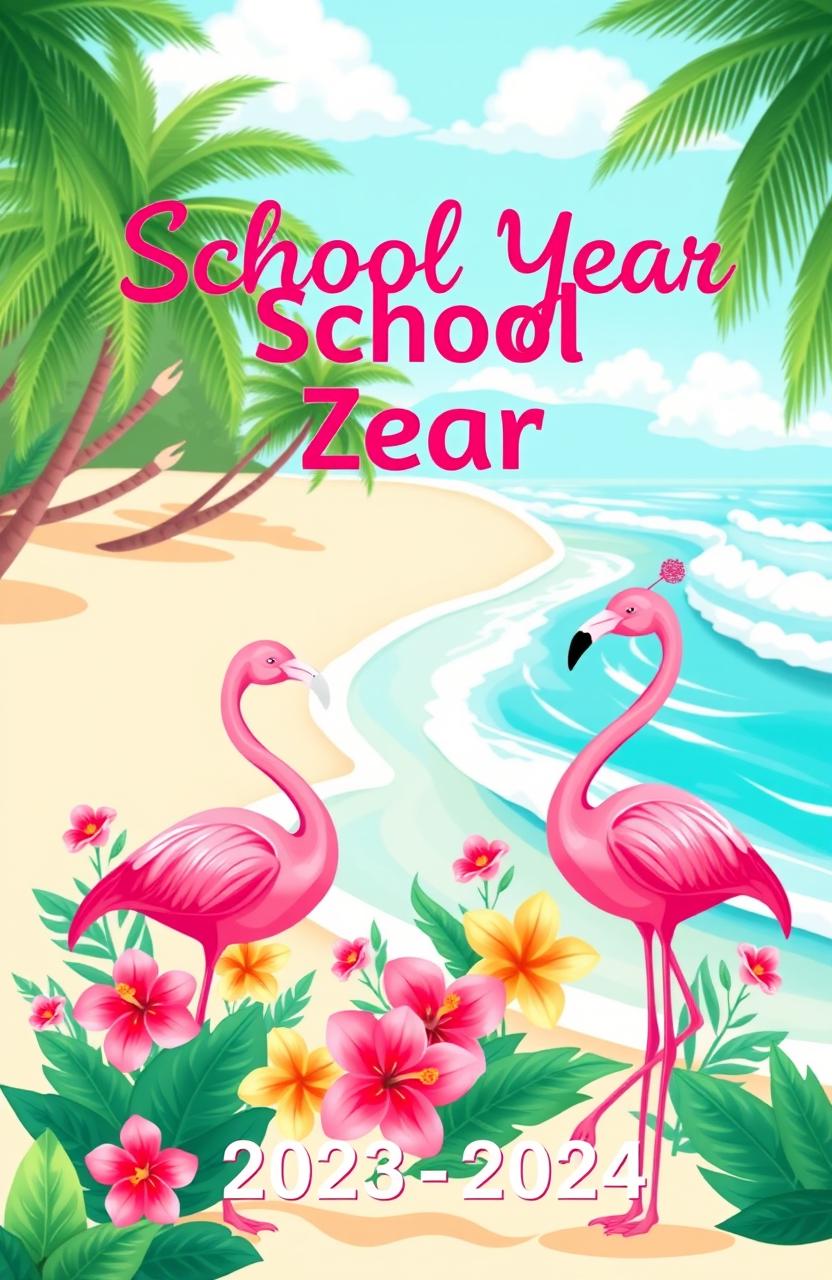 A vibrant school cover page designed with a flamingo theme