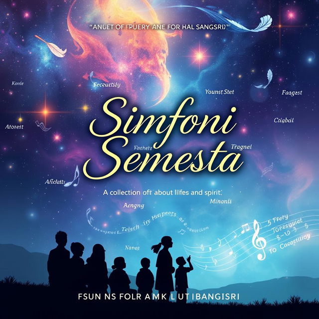 A captivating anthology cover for "Simfoni Semesta", a collection of poems about life and spirit crafted by students and teachers of SMK N 1 Bangsri