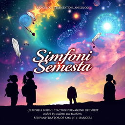 A captivating anthology cover for "Simfoni Semesta", a collection of poems about life and spirit crafted by students and teachers of SMK N 1 Bangsri