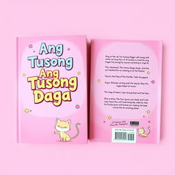 A playful pink themed book cover featuring the title "Ang Tusong Daga" in a fun and bold font