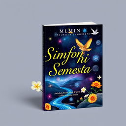 A captivating book cover design for 'Simfoni Semesta', an anthology of poems about life and spirit compiled by students and teachers of a vocational school