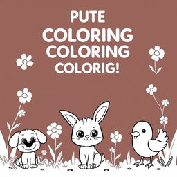 A charming collection of cute animals designed for children to color, illustrated in a playful black and white style