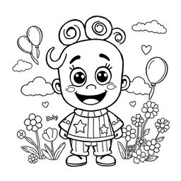 A whimsical coloring page featuring a playful character named Hello Boby, designed for children to enjoy