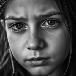 A close-up portrait of a brave teen girl with tears streaming down her face, capturing her emotional depth and resilience