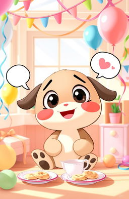 A whimsical scene depicting a cartoonish character, resembling a soft toy or plushie, with playful features talking animatedly