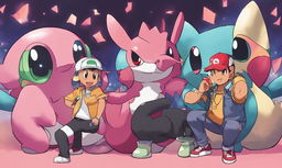 Drake, the famous rapper, in Pokemon style, surrounded by music-themed Pokemon like Jigglypuff and Meloetta.