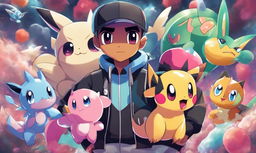 Drake, the famous rapper, in Pokemon style, surrounded by music-themed Pokemon like Jigglypuff and Meloetta.