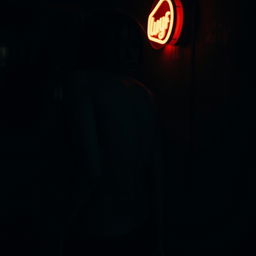 A moody and dramatic scene featuring a very slim woman in a dimly lit, grungy environment