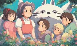 A 90s retro-style Studio Ghibli portrait with pastel colors.