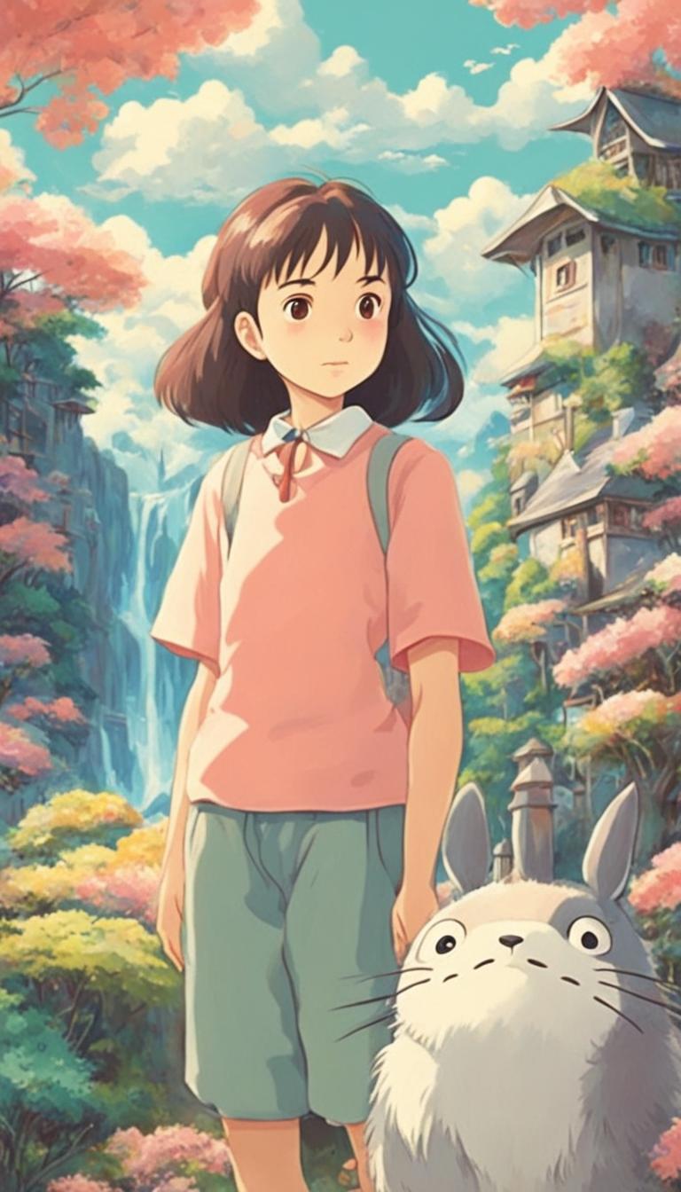 A 90s retro-style Studio Ghibli portrait with pastel colors.