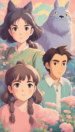 A 90s retro-style Studio Ghibli portrait with pastel colors.