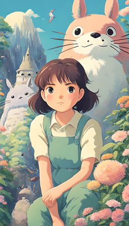 A 90s retro-style Studio Ghibli portrait with pastel colors.