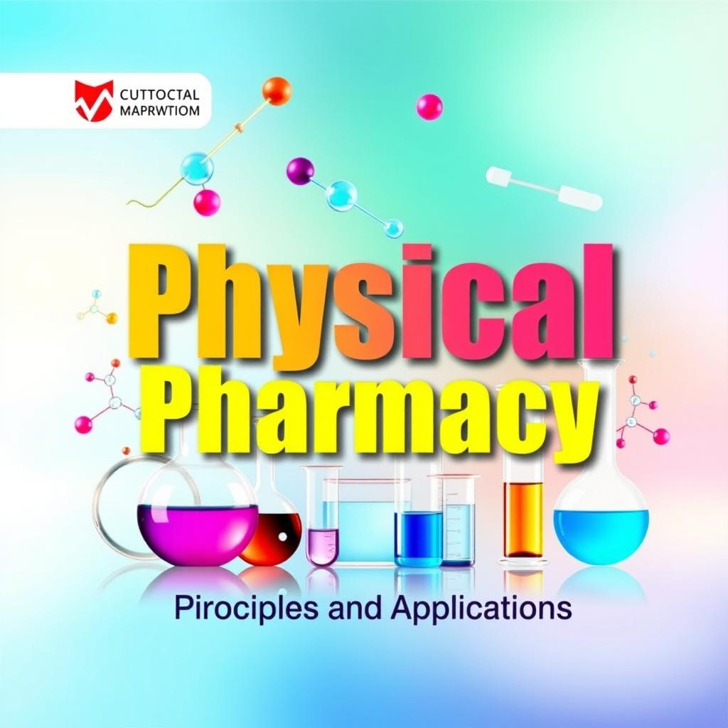 A visually captivating cover page design for a textbook on Physical Pharmacy, featuring vibrant colors and a modern layout