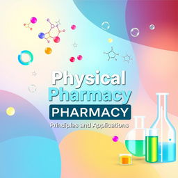 A visually captivating cover page design for a textbook on Physical Pharmacy, featuring vibrant colors and a modern layout