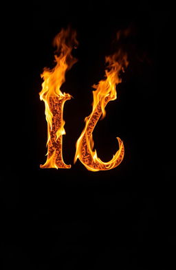 A glowing letter on fire in the center of the image, surrounded by a dark, ominous background, creating a mysterious and dramatic atmosphere