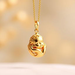 A stunning, intricately designed gold pendant featuring a delicate baby motif