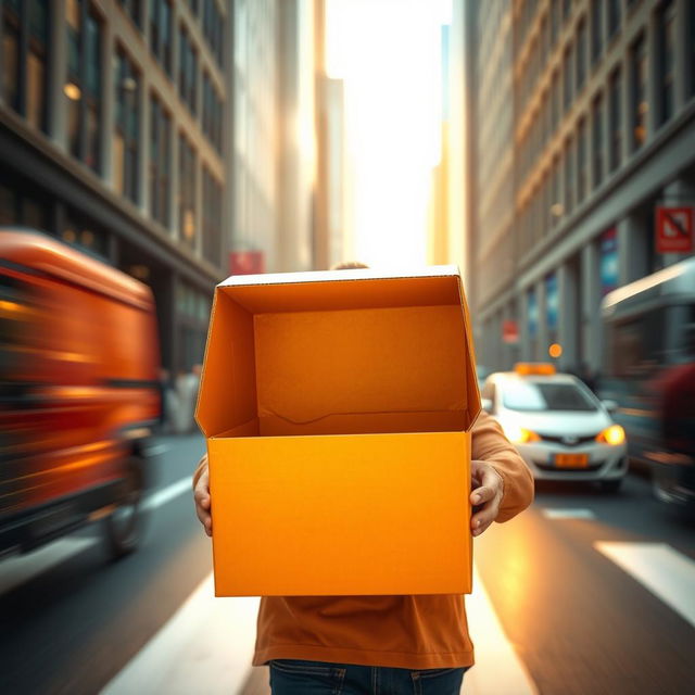 An open square delivery box, designed for delivery personnel to carry on their backs