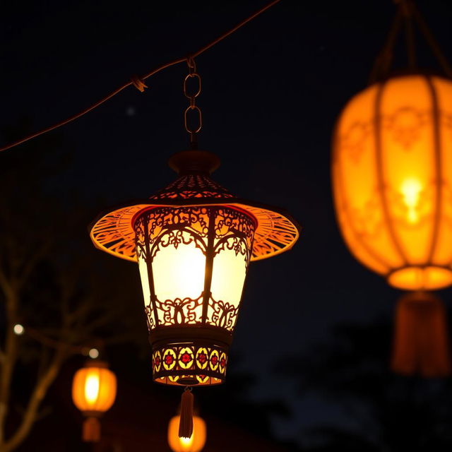 A beautifully designed traditional Indonesian lantern, known as 'lentera