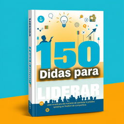 A captivating book cover design for '150 Dicas para Liderar' featuring bold, modern typography against a vibrant background