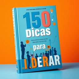 A captivating book cover design for '150 Dicas para Liderar' featuring bold, modern typography against a vibrant background