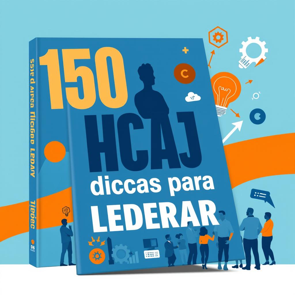 A captivating book cover design for '150 Dicas para Liderar' featuring bold, modern typography against a vibrant background