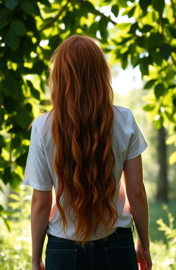 A Weasley cousin depicted from behind, featuring a girl with long, cascading ginger hair