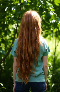 A Weasley cousin depicted from behind, featuring a girl with long, cascading ginger hair