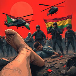 A dramatic and impactful cover illustration featuring a human leg and arm in the foreground, indicative of a tragic scene