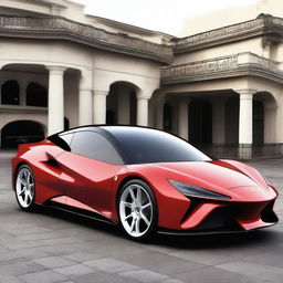 A concept image of a hybrid car combined with attributes from the Toyota Prius and Ferrari, boasting All-Wheel Drive.