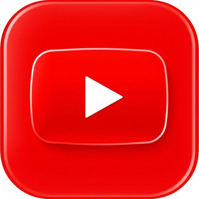 A vibrant and modern YouTube icon featuring the classic play button symbol in the center