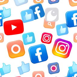 A seamless collage of icons representing popular social media platforms: YouTube, Facebook, and Instagram