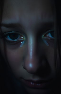 A close-up of a person's eyes filled with tears, depicting deep emotional pain and vulnerability