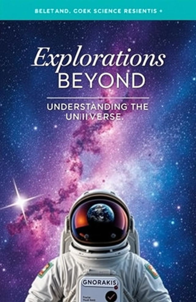 A visually striking cover for a science book, featuring a stunning galaxy with vibrant colors including deep blues, purples, and hints of sparkling white stars