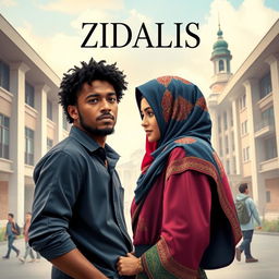 A captivating cover design for a fictional romance book titled "ZIDALIS"