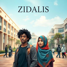 A captivating cover design for a fictional romance book titled "ZIDALIS"