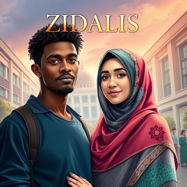 A captivating cover design for a fictional romance book titled "ZIDALIS"