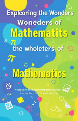 A vibrant and engaging cover page for a math exhibition activity, featuring a colorful abstract design incorporating mathematical symbols like pi, integrals, and geometric shapes