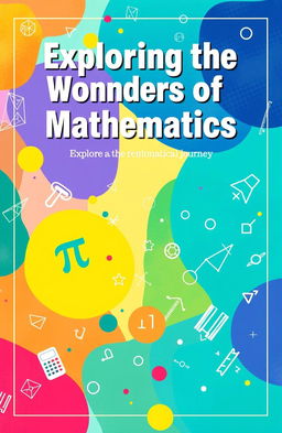 A vibrant and engaging cover page for a math exhibition activity, featuring a colorful abstract design incorporating mathematical symbols like pi, integrals, and geometric shapes