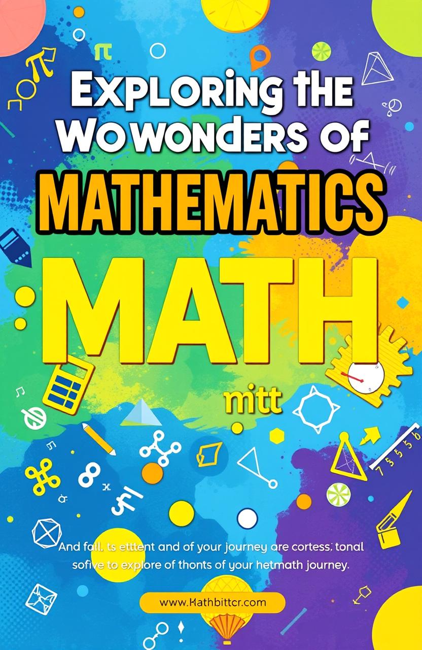 A vibrant and engaging cover page for a math exhibition activity, featuring a colorful abstract design incorporating mathematical symbols like pi, integrals, and geometric shapes