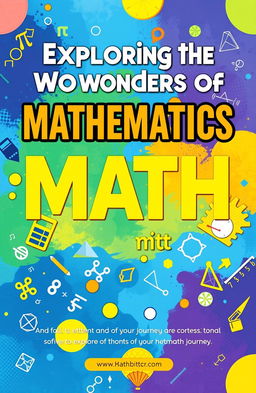 A vibrant and engaging cover page for a math exhibition activity, featuring a colorful abstract design incorporating mathematical symbols like pi, integrals, and geometric shapes