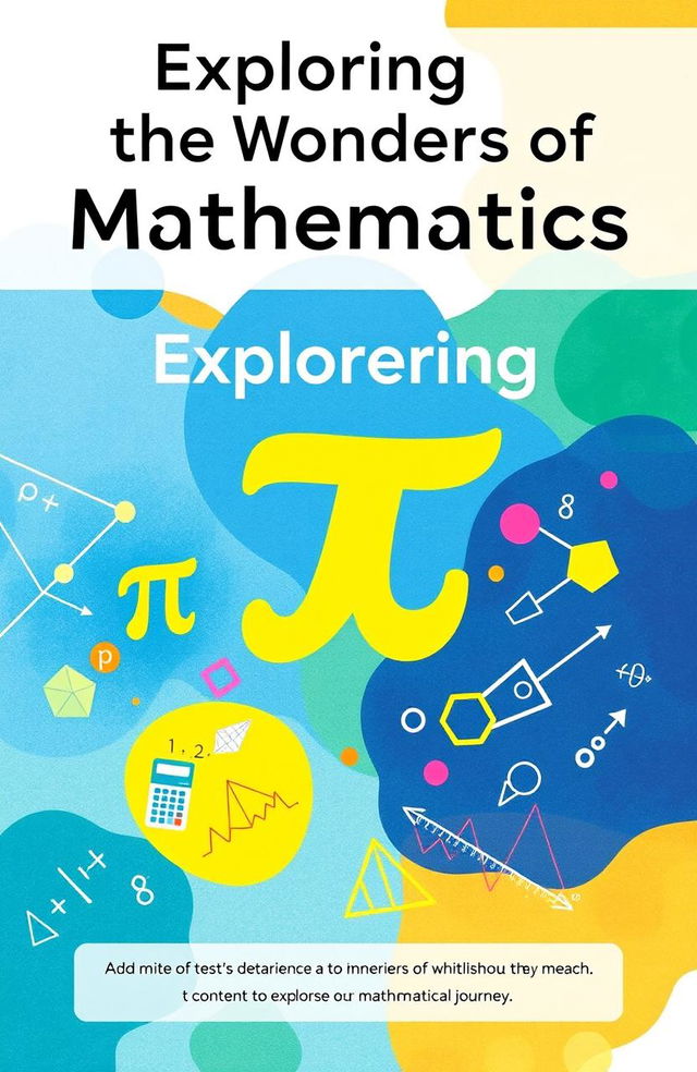 A vibrant and engaging cover page for a math exhibition activity, featuring a colorful abstract design incorporating mathematical symbols like pi, integrals, and geometric shapes