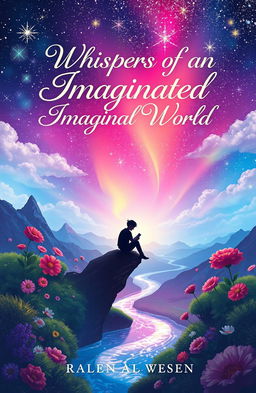A whimsical and enchanting book cover design for a poetry book titled 'Whispers of an Imaginary World'