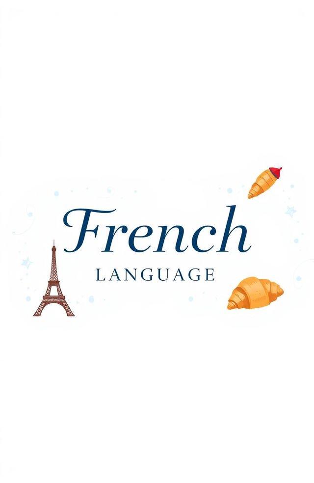 Design a front page featuring the phrase 'French Language' prominently displayed in the center in an elegant, bold font