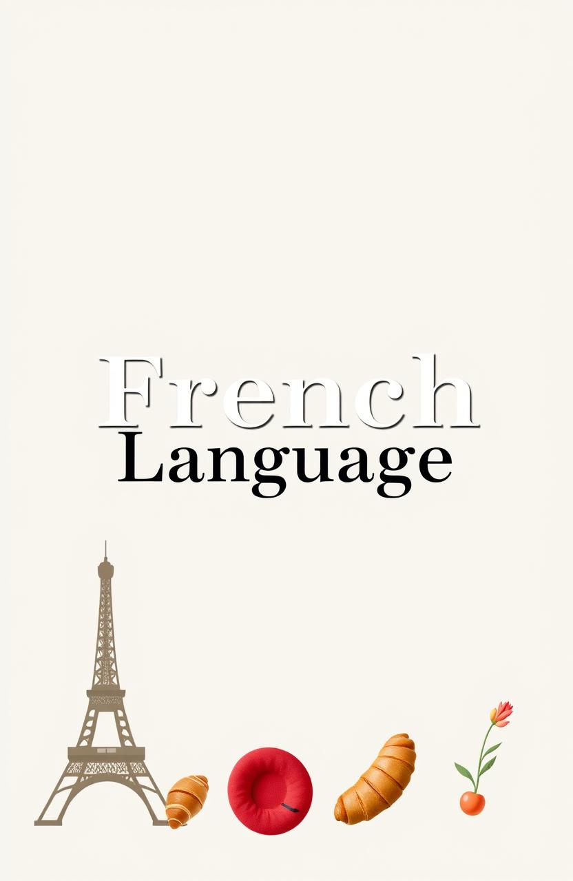 Design a front page featuring the phrase 'French Language' prominently displayed in the center in an elegant, bold font